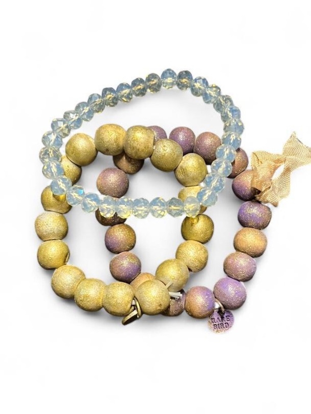 Rare Bird Wooden Beaded Plum Elastic Bracelet Set, OS